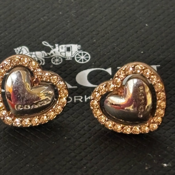 Coach Heart-Shaped Silver and Rose Gold Earrings - Picture 4 of 6
